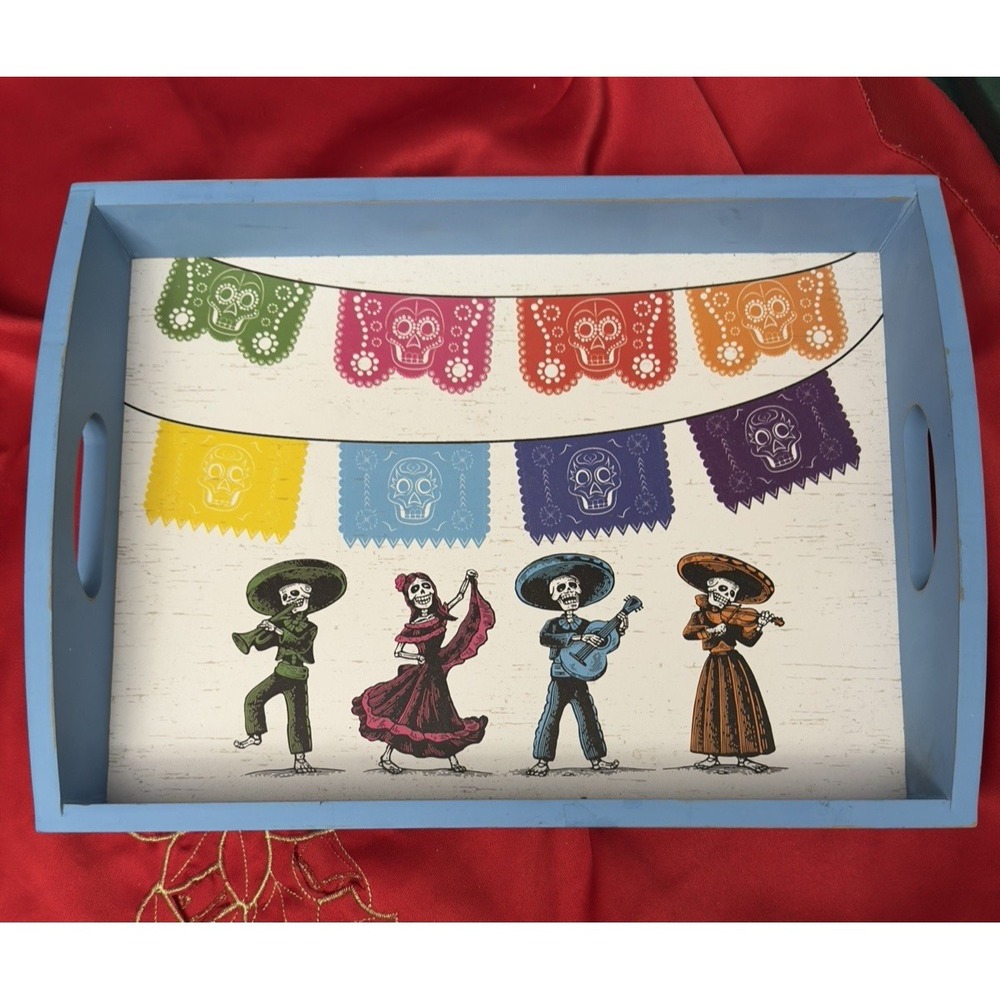 Dia De Los Muertos Serving Tray Skeleton Musician Dancer Mexican Folk Art Decor